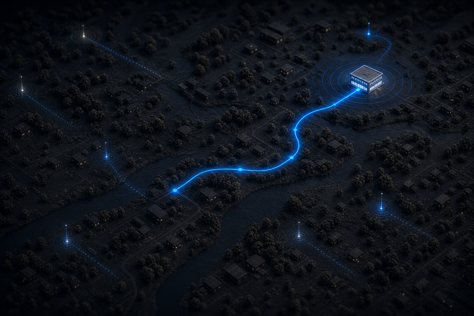 A grounded local search route reaching a business while disconnected signals fade away