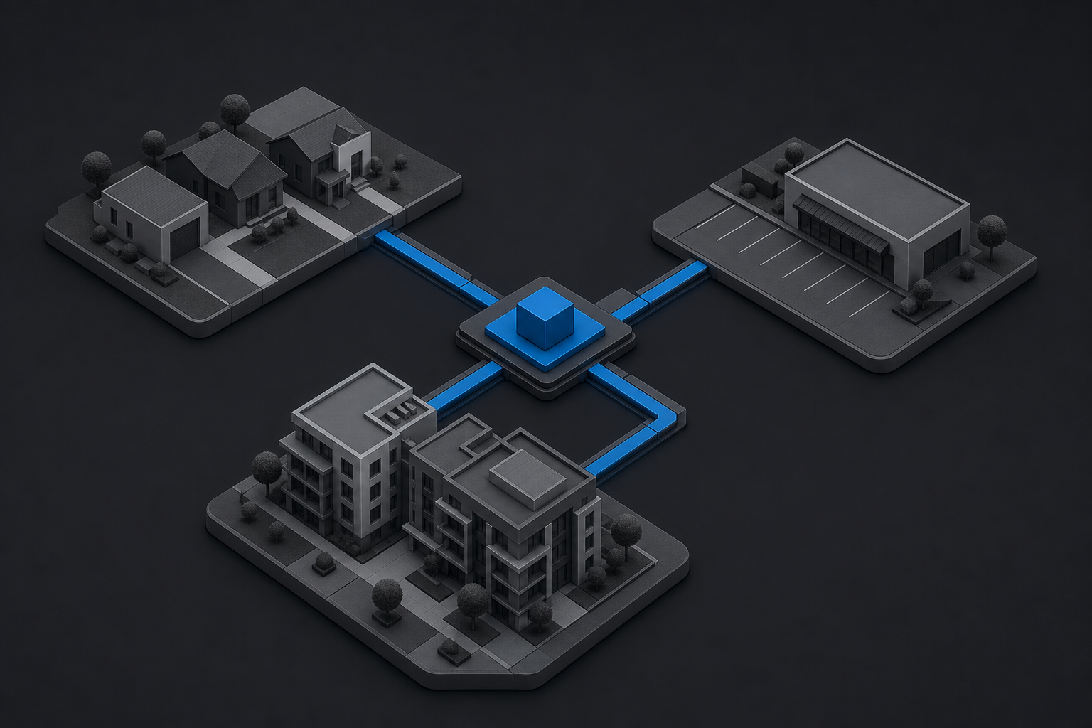 Three distinct community structures connected through one coordinated service system