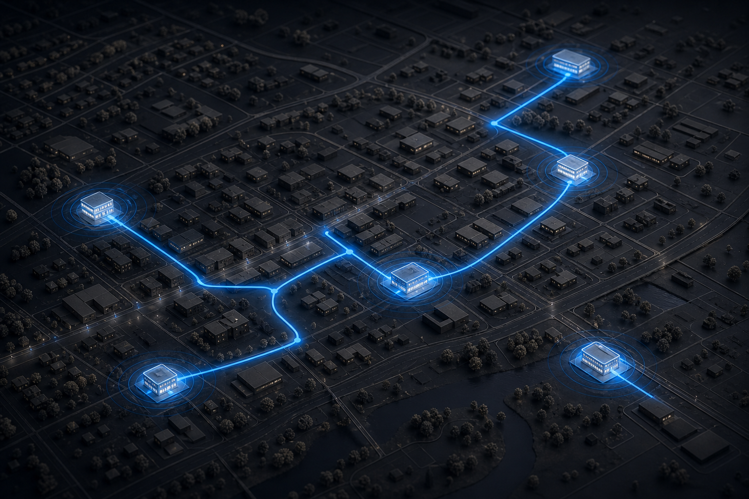 Abstract regional search network connecting businesses across greater Hanover