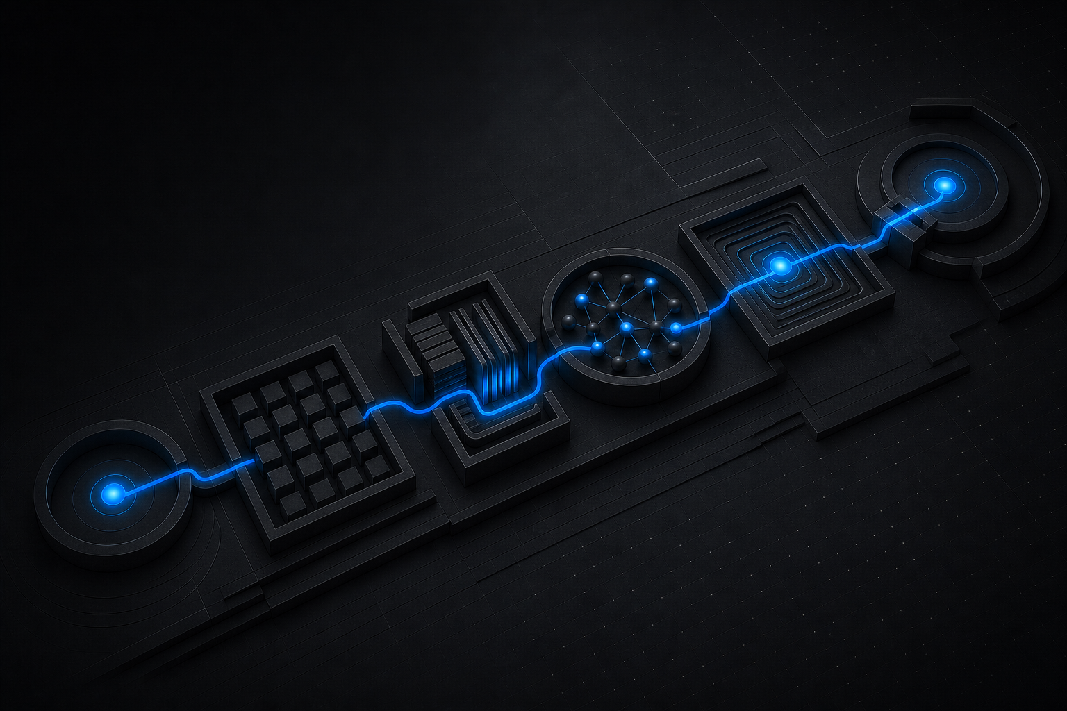 A blue evidence path connects a customer question with business facts, expert content, third-party sources, an AI-assisted answer, and a customer inquiry